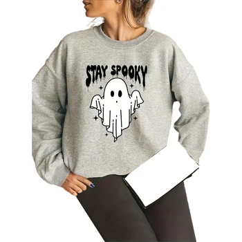 Manufacturers wholesale custom Halloween ghost printed sweatshirt ladies casual golf knitted top school jumper