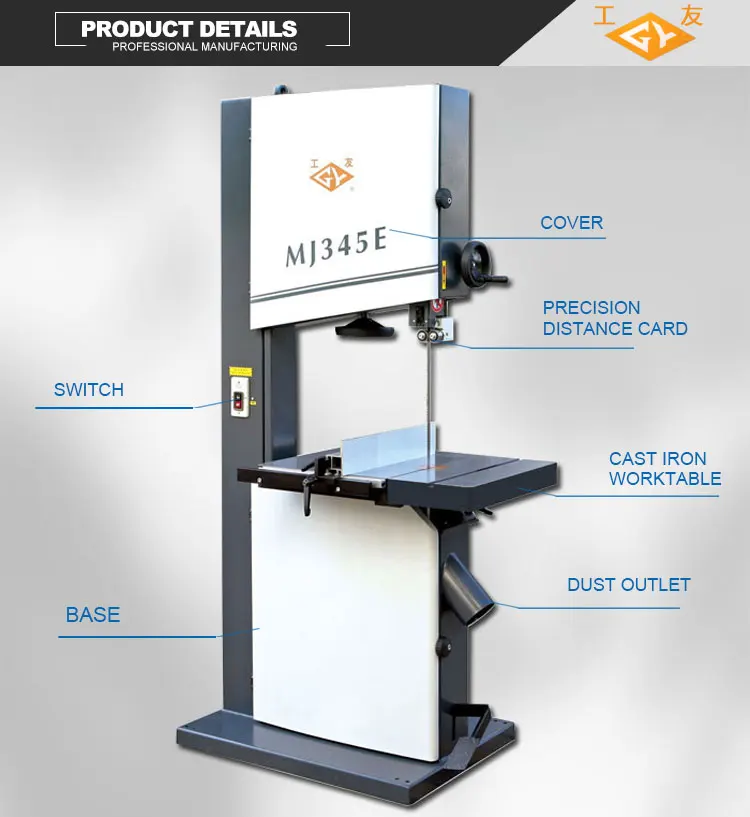 MJ397F Woodworking Machine Auto Feed Vertical Band Saw Wood Cutting Machine