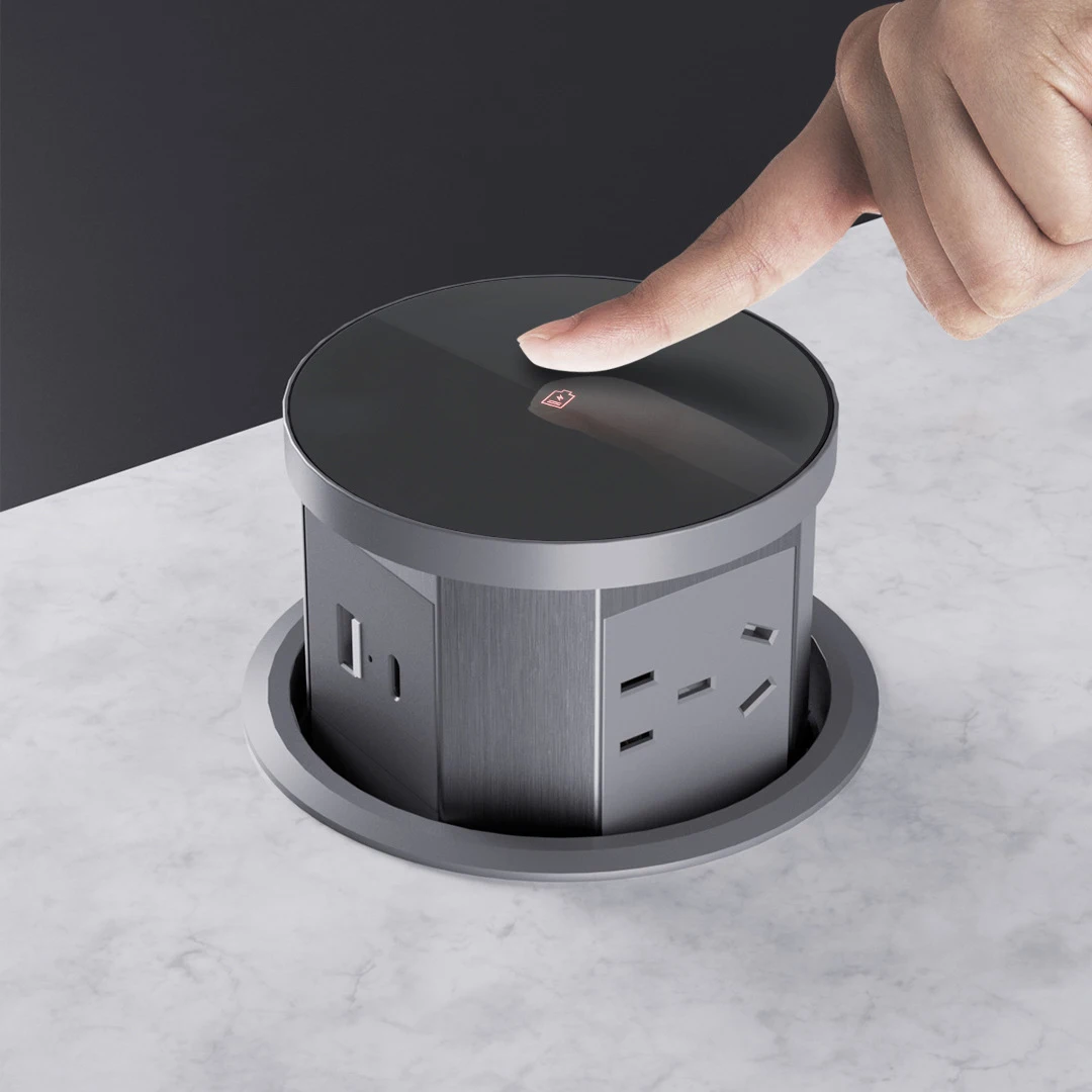 Prise Encastrable Plan De Travail, Bloc Multiprise Escamotable 3 Prises 2 USB et USB C PD20W, 4000W/16A, 80mm Câble 1,8m - pour Table Cuisine Bureau
