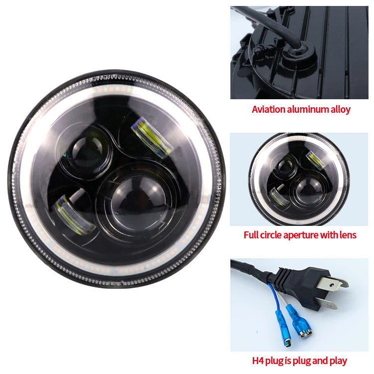 Dot 7 Inch Round Led sealed Beam halo Headlights Hi Lo Angel Eyes Farol for Jeep wrangler Fusca Kombi Troller Jeep Willys
