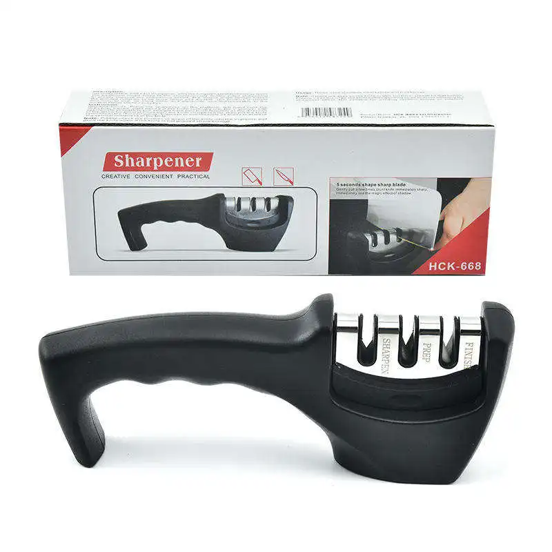Kitchen Gadgets 2024 Accessories Manual Stainless Steel Professional 3-Section Handheld Professional Knife Sharpener