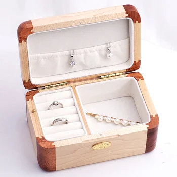 Wholesale retro rectangular wooden jewelry box color matching creative music box natural solid wood gift customization