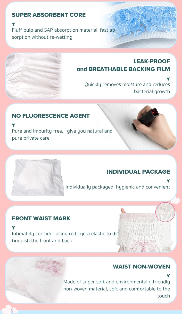 Disposable No Leaks Girls Adult Diapers Women Period Pants Type