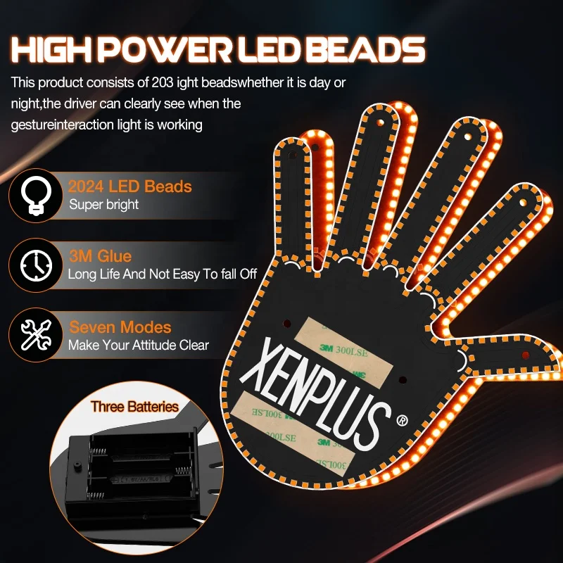XENPLUS Original Seven 7 Modes Flik Me Middle Finger Car Light on Car Window Car Decoration Accessories Auto Lighting System