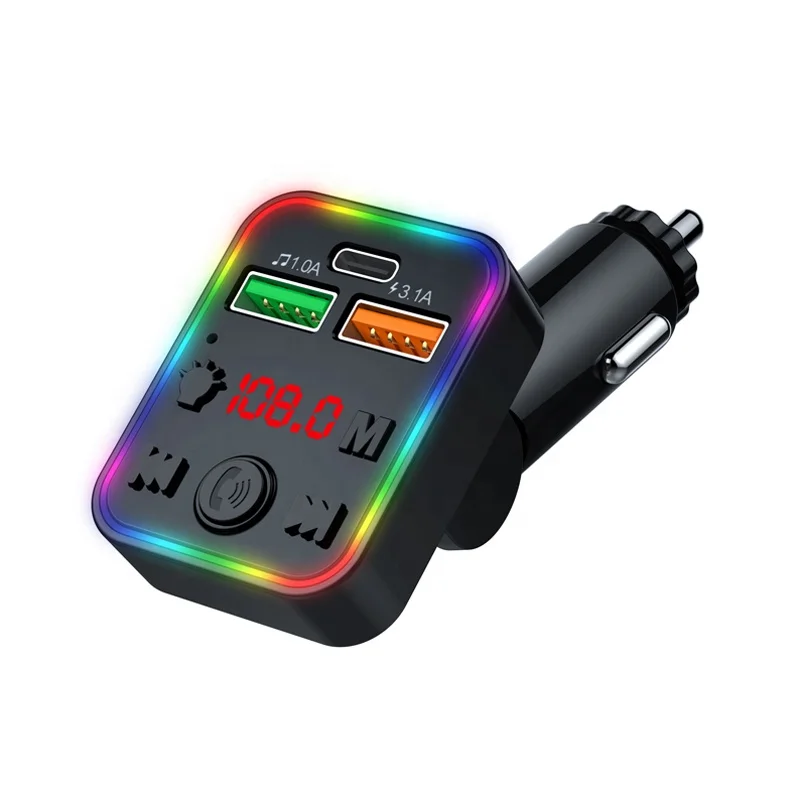 P22 USB C BT Adapter for Car Wireless FM Radio Transmitter Handsfree Calling Music Player PD USB Car Fast Charger LED Backlit