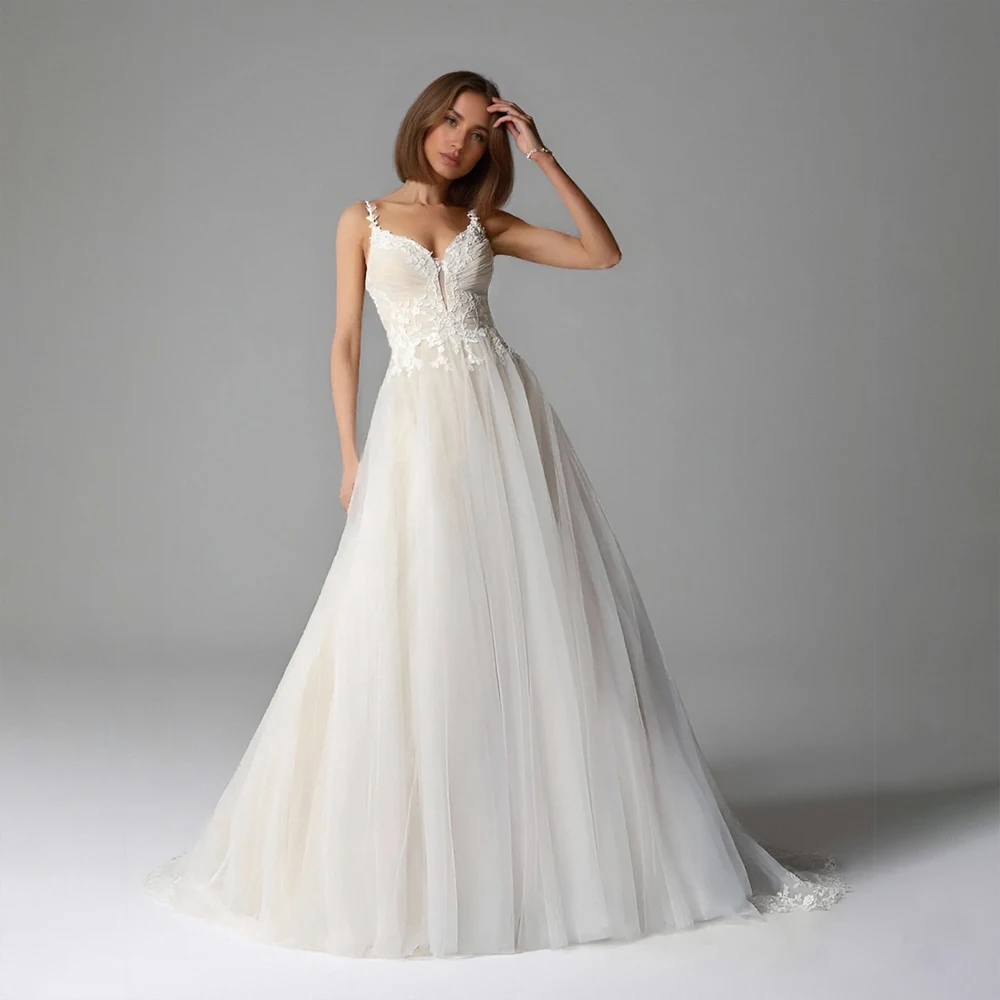Elegant Garden Party Tulle Dresses V-Neck Embroidery Evening Dresses Bohemian Wedding Dresses for Bride Elegant Garden Party Tulle Dresses V-Neck Embroidery Evening Dresses Bohemian Wedding Dresses for Bride