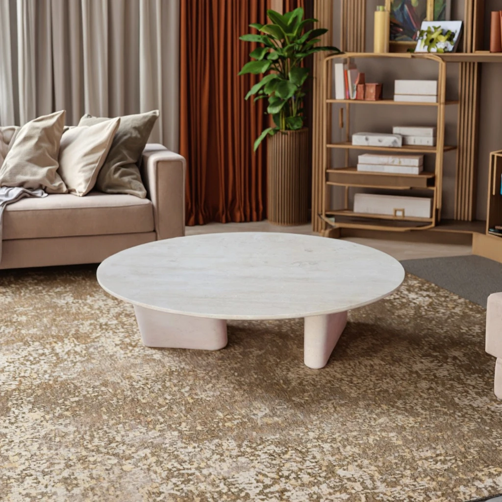 YDSTONE Modern Travertine Coffee Table for Dining Restaurant Hotel Bathroom Vanity Top Countertop Durable Marble Material