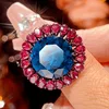 Anillo de cristal puntiagudo azul oro negro tamaño abierto