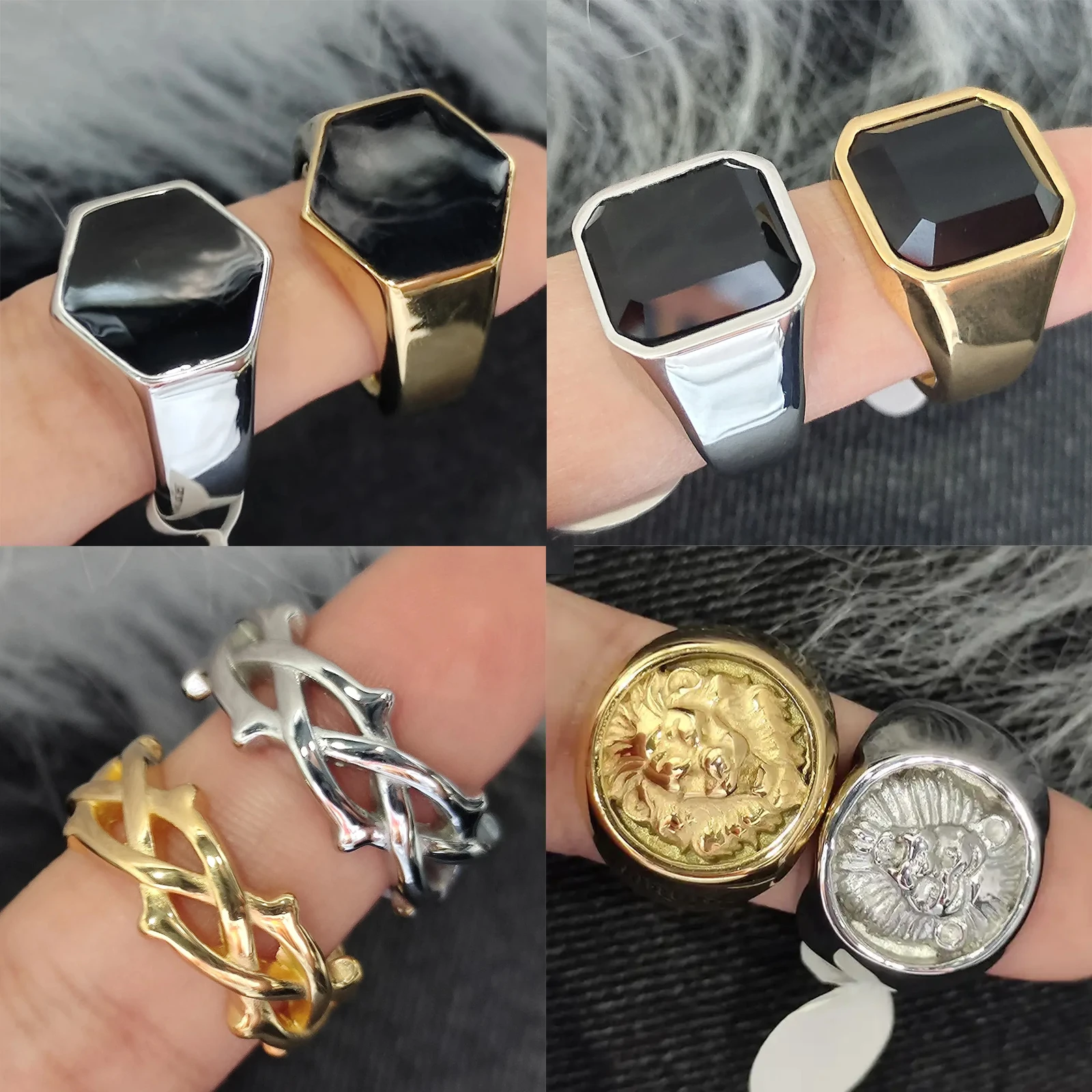 Opal Ring 316l Stainless Steel Tarnish Tarnish Free Square Onyx