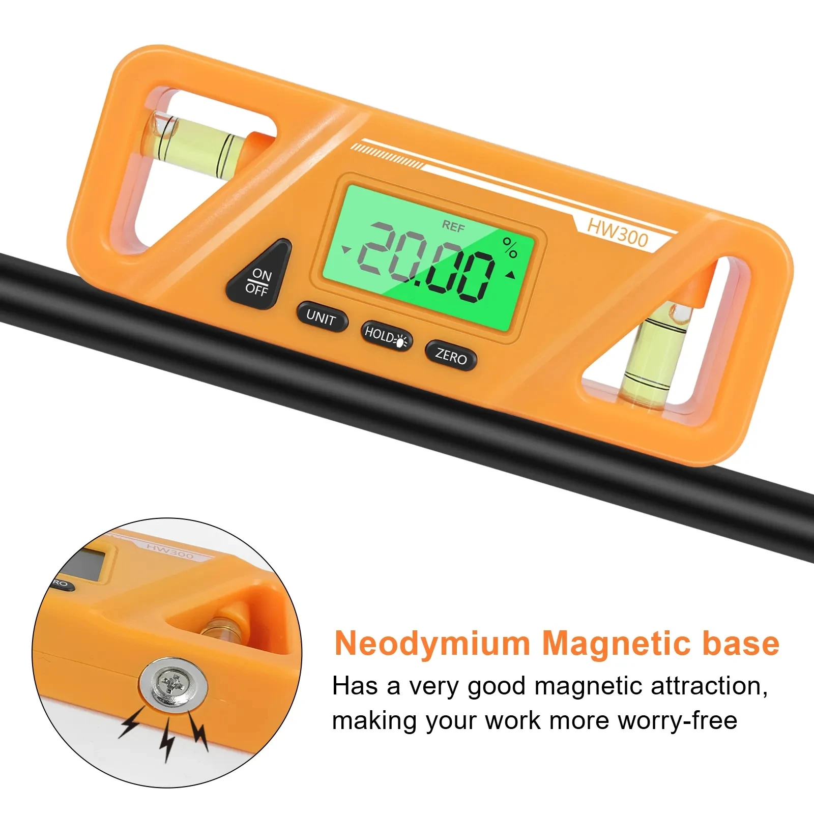 HW300 Digital Goniometer Level Goniometer Measuring Goniometer Magnet 90 Degree Ruler Digital Level for Construction