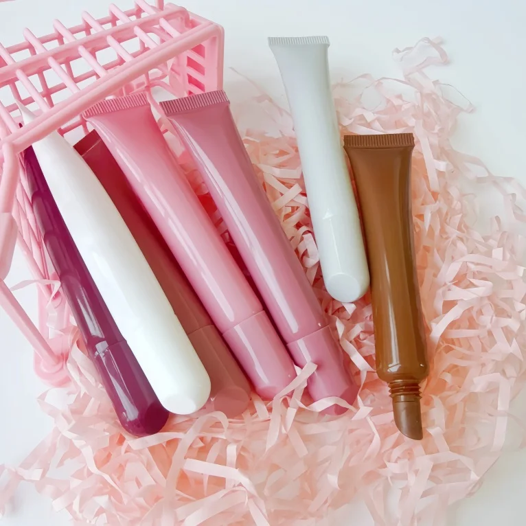 C-Custom 10ml 20ml Squeeze Tube for Lip Gloss Lipstick Lip Balm  Roll on Eye Cream Packaging White Pink Plastic PE Material