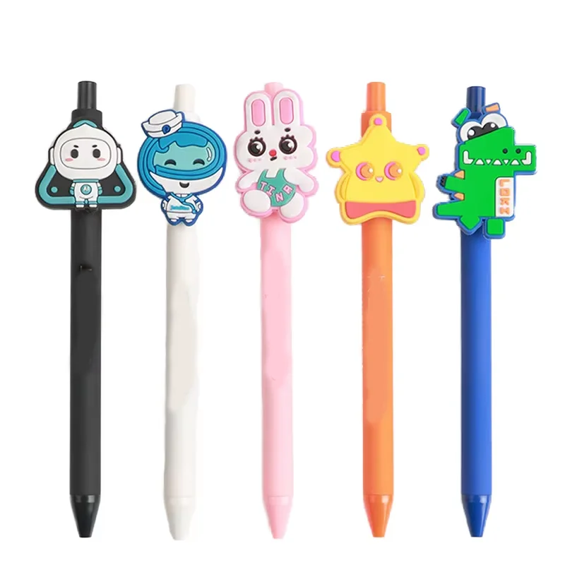 Soft PVC Cartoon Characters Custom 0.5mm Gel 1.0mm Ball Point Pen With Logo for Kid Writing Acrylic Clip Orange Pens