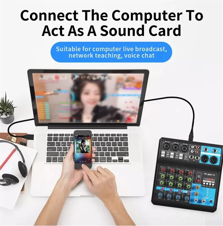 F-5Aプロフェッショナル5チャンネルDJミキサー内蔵48vファントム