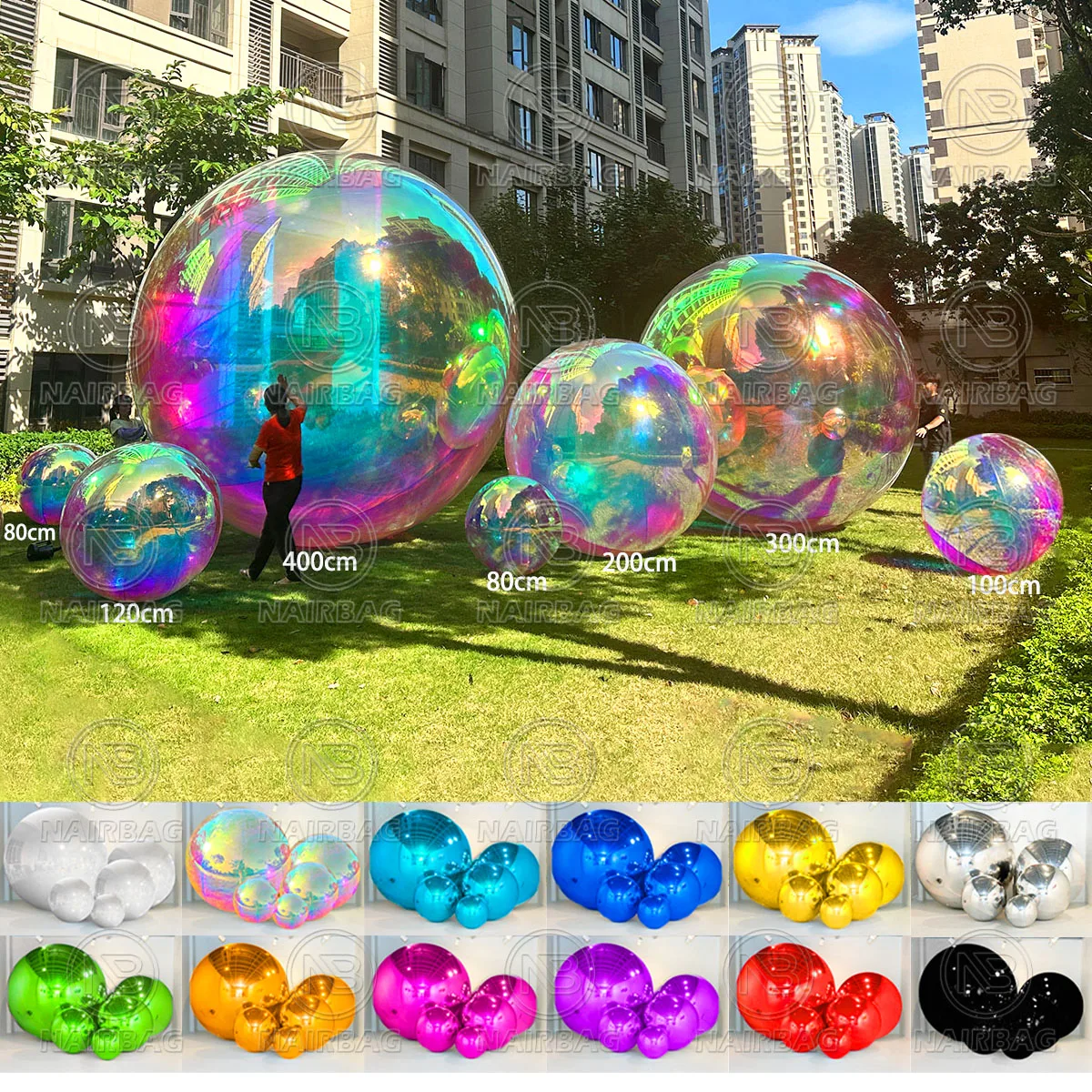 Bubble Crystal Iridescent Ball Water Floating Giant Sphere Inflatable  Mirror Balloons Hanging Big Shiny Balls for Party Decor, image size:1200x1200
