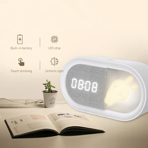Multi-function Rechargeable Touch Dimming Modern Desk Clock With Night Light Rabbit Clock Night Light for Kids