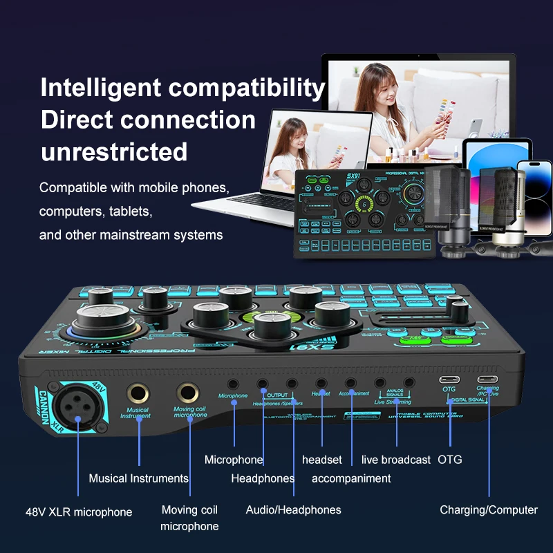 Recording Sound Card Mini Sound Mixer Board Portable Audio Mixer Voice Changer Sound Card Support Mobile Phone