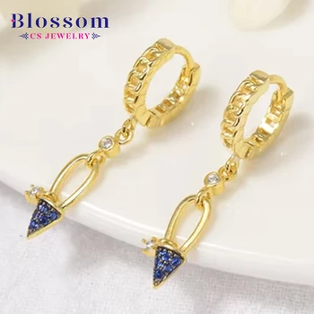 Blossom CS Jewelry Wholesale Fashion Colorful Long Drop Earrings Design 925 Sterling Silver Zircon Chain Hoop Earrings for Women