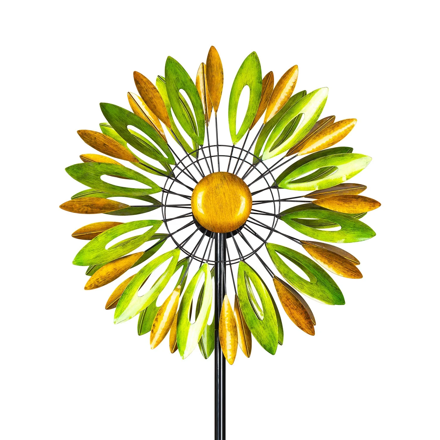 Eye-dazzling Colorful Metal Leaf Wind Spinner Sunflower  Stake  s