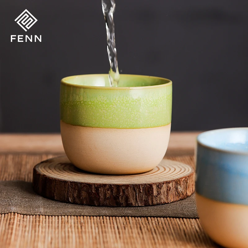 FENN Bulk Fine Porcelain Fancy Tea Cup / Wholesale Tea Cup Stoneware Coffee Mug Green Glazed Ceramic Cup Sublimation for Tea