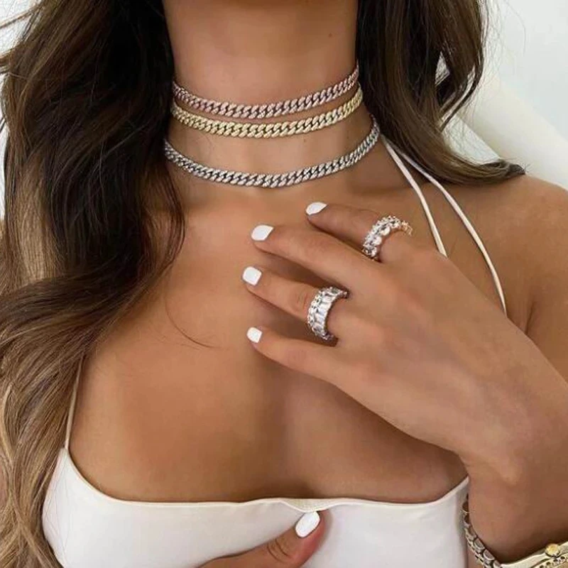 Width Thin Cz Miami Cuban Link Chain Choker Necklace Micro