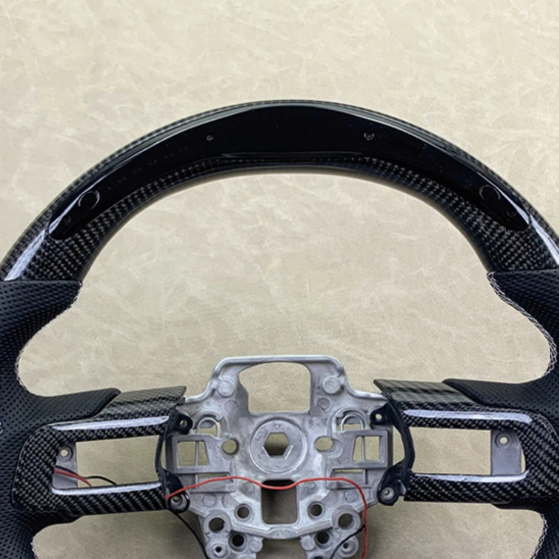 Customized for Ford Mustang GT Steering Wheel Carbon Fiber 2015 2017 2018 2019 2022 Perforated Leather LED