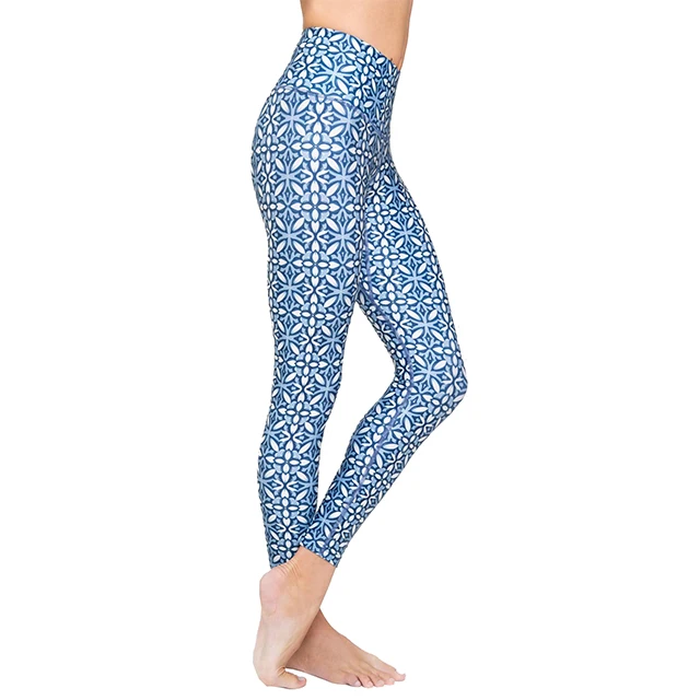 Hot Sale Sky Blue Printed Flower Polyester Spandex Leggings High Waisted Comfortable Fitness Yoga Pants Buy Polyester Spandex Leggings Sky Blue Leggings Comfortable Tights Fitness Yoga Pants Workout Leggings Custom Design Leggings Hot