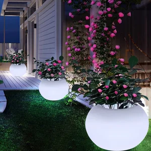 Smart Remote Control LED Illuminated Round Ball Shaped Flower Vase Modern Planters and Pot Trays