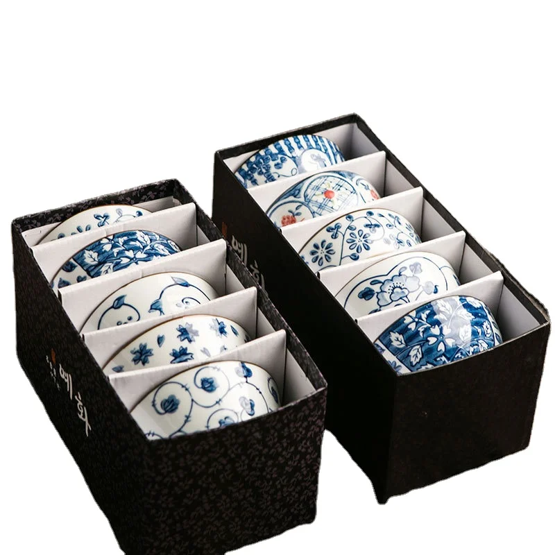 5pcs bowl set porcelain blue design rice soup salad