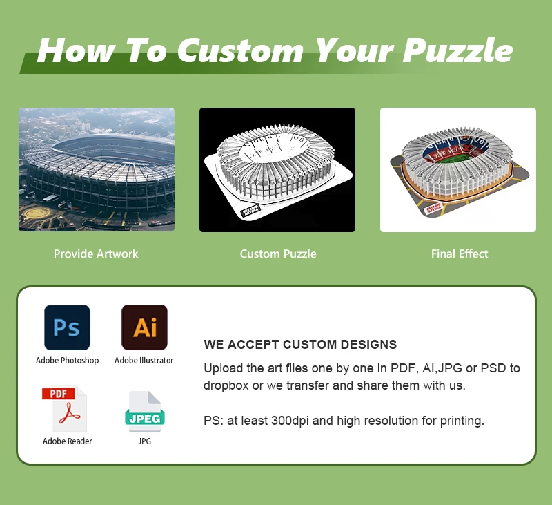 Source Factory Big Brand ODM/OEM Customized Design Shape Pattern Package 3D Paper Printing Service Football Stadium 3D Puzzle