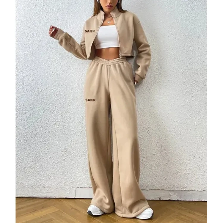 High Quality Vendor Wholesale Zipper Hoodie And Flared Pants Set
