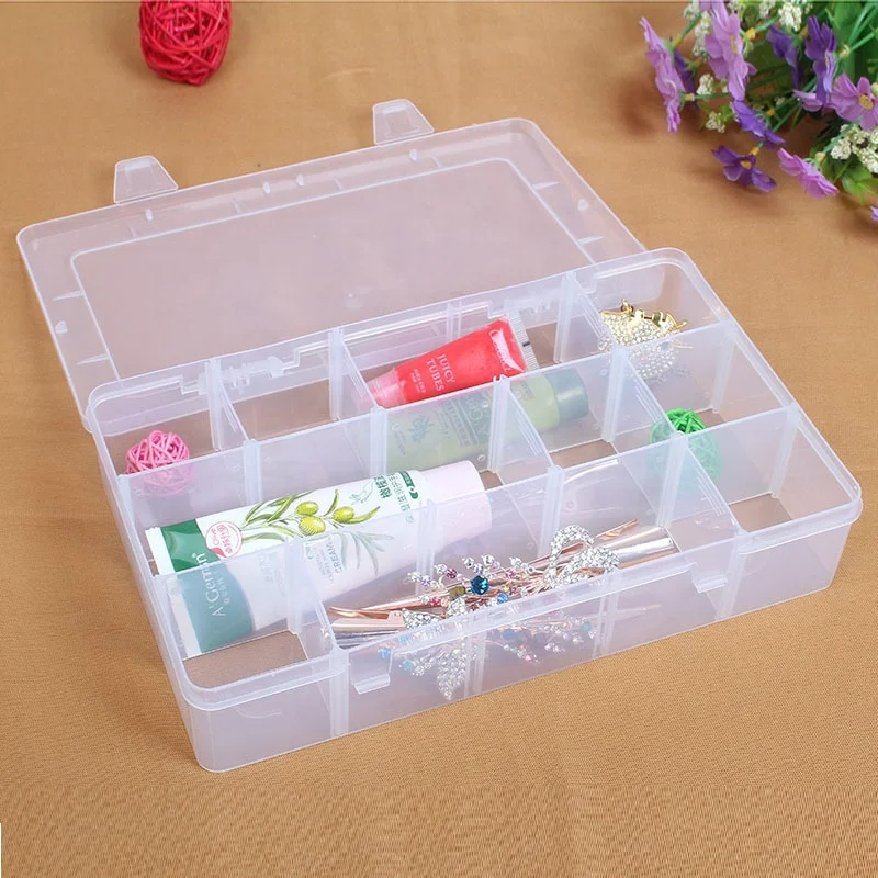 Detachable Dividers Injection Mold 15 Clear Compartments Small Part Organizer Jewelry Earring Bead Storage Box Container Plastic