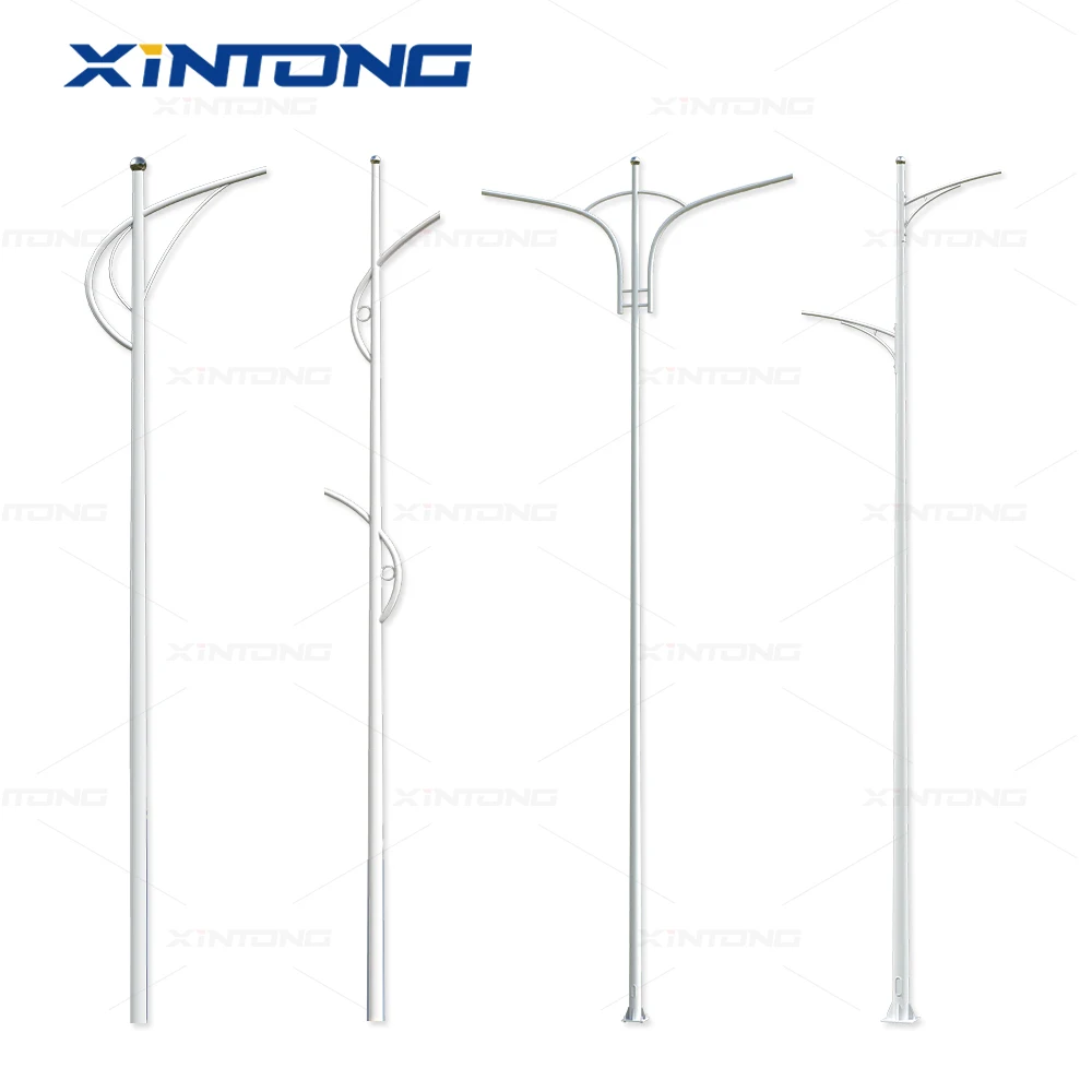 XINTONG Solar Street Light Pole 4m 5m 6m 7m 8m 9m 10m 12m Outdoor Galvanized Steel Pole Post Lamp Pole Double Single Arm Price