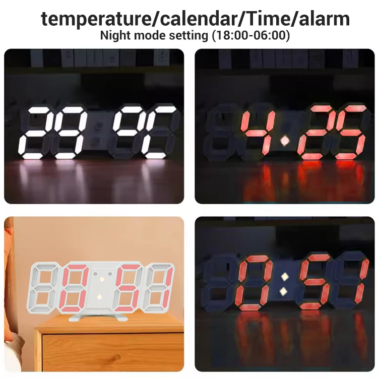 3D Small Version LED Wall Digital Clock Time Calendar Thermometer Display Electronic Modern Stylish Desktop Clock
