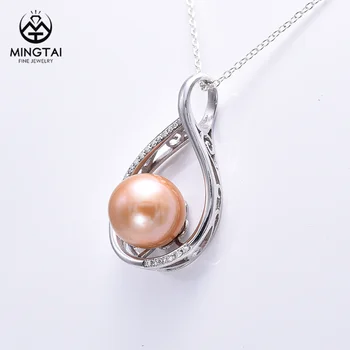 Latest new design white gold plated pearl pendant necklace,925 silver pendant