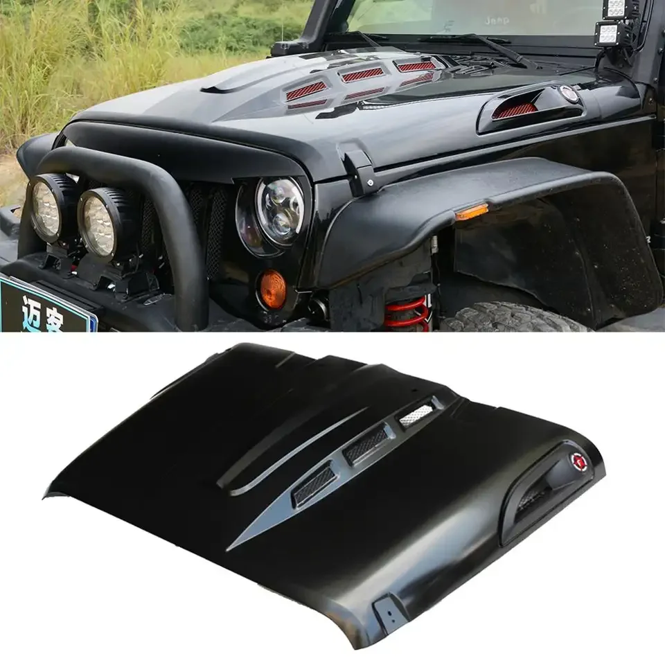 Hood Engine Hood Auto Parts JK Accessories Black Bonnets Steel Carton and Wood Package 30kg 168*118*34 for Jeep Wrangler CN;GUN details