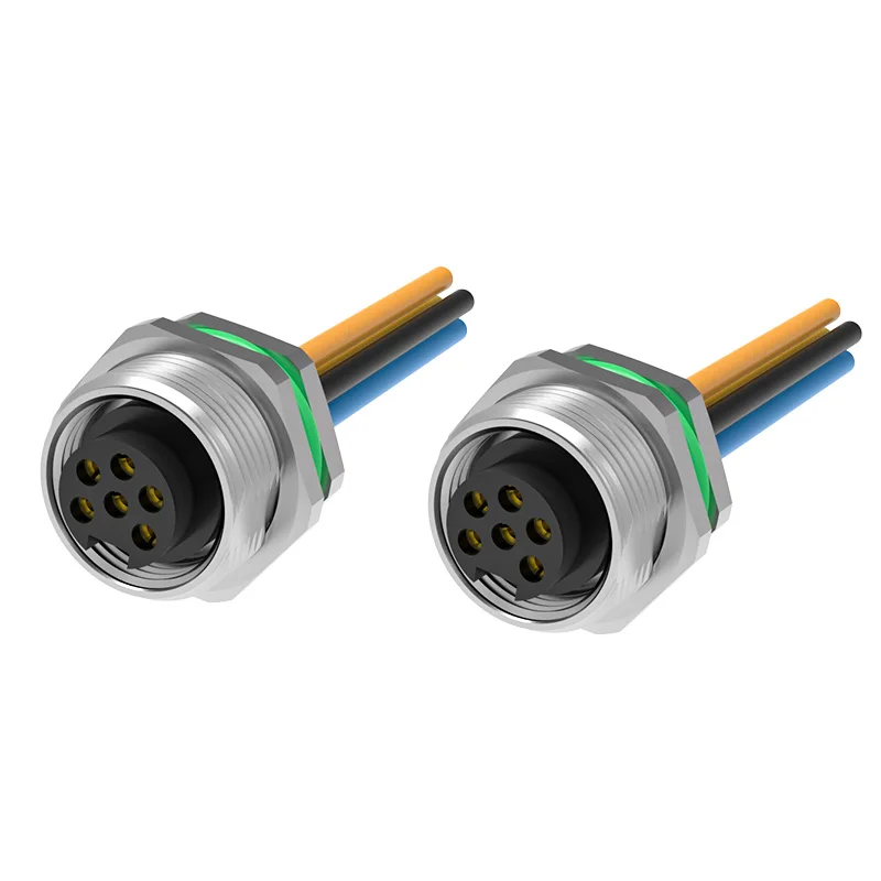 Waterproof Connector 7/8" 6 Pin Circular Electronic Industrial Front Fastened Female Socket Wire PCB Panel Mount Cable Connector