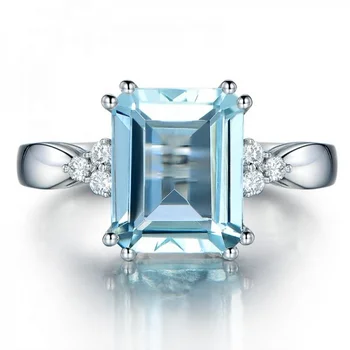 Natural Sky Blue Topaz 925 Sterling Silver Promise Ring Wedding Ring For Her