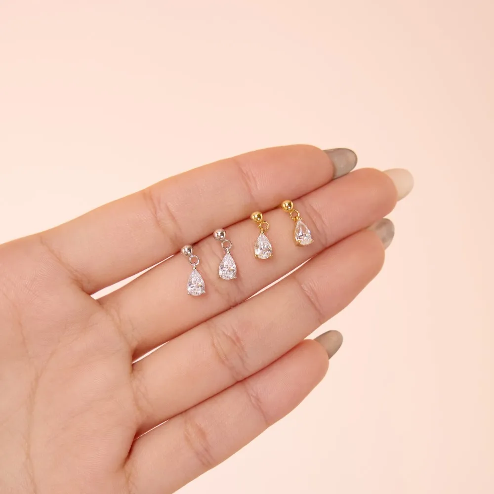 KAKODIY Fine Rhodium Plated 18K Gold 925 Sterling Silver Pear-shaped 5A Cubic Zirconia Imitation Diamond Beads Stud Earrings detail 1