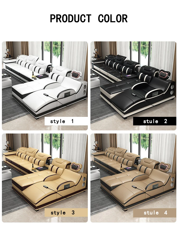 Luxury Leather Sofa Set Furniture L Shape 6 Seat Recliner Massage Sofa