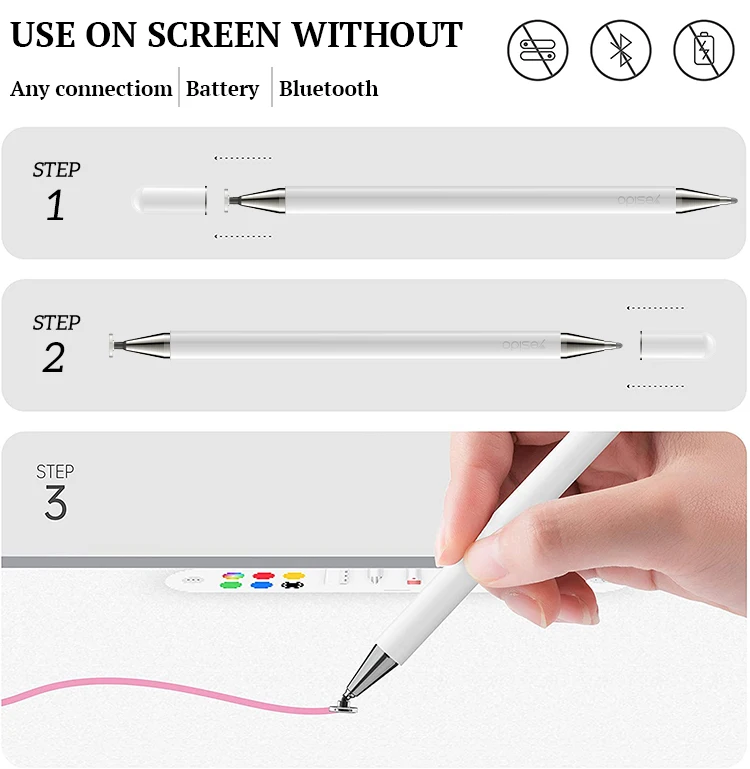 Stylet ST04 2 en 1 pour tablette graphique et ordinateur portable, stylet capacitif actif pour dessin et &eacute;criture, avec stylo &agrave; bille int&eacute;gr&eacute; pour appareils Android.