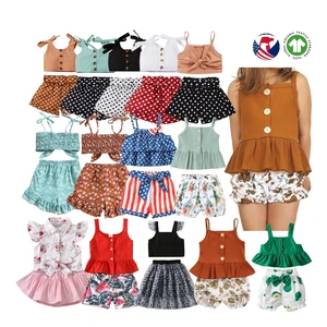 Wholesale 2 Pcs Clothes Spaghetti Top Heart Printed Shorts Toddler Girls Clothing Set
