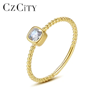 CZCITY Square Zircon 925 Silver Jewelry Rings Unique Women Rings