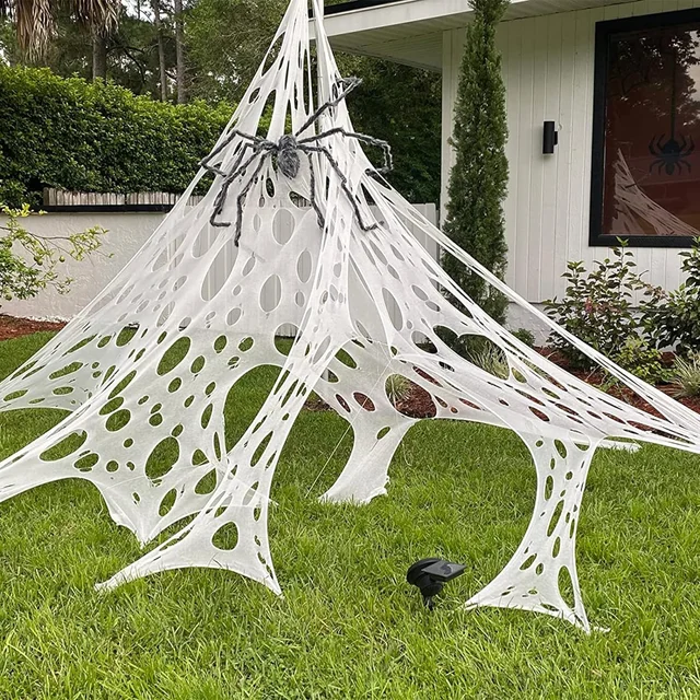 Halloween Giant Spider Web stretch web Creepy Stretchable cotton net Garden Wall Spider Web Decoration