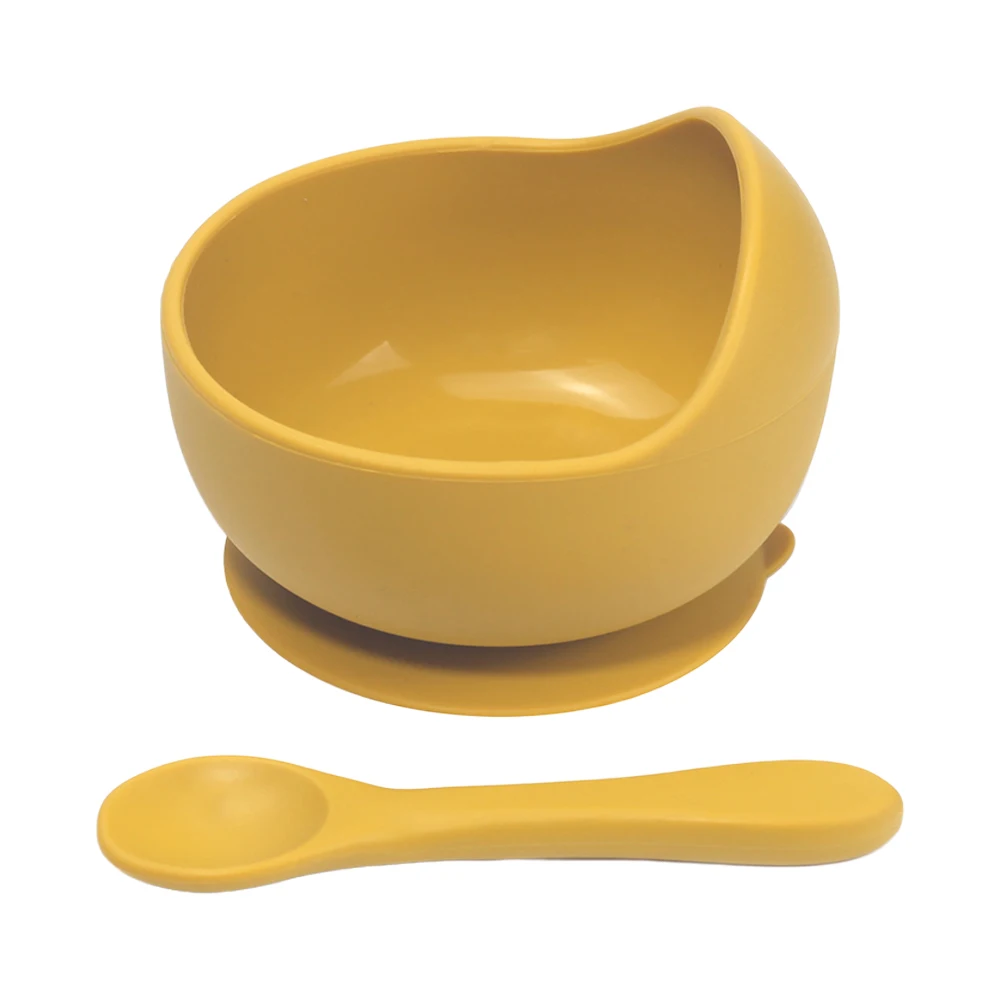 Оптовая продажа силиконовая миска с ложкой для детского питания ручной работы