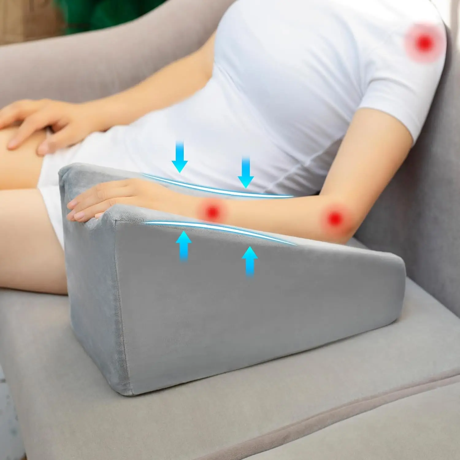 Multi Function Ergonomic Wrist Arm Forearm Elbow Support Pillow with Handle Removable Case Arm Elevation Wedge Pillow