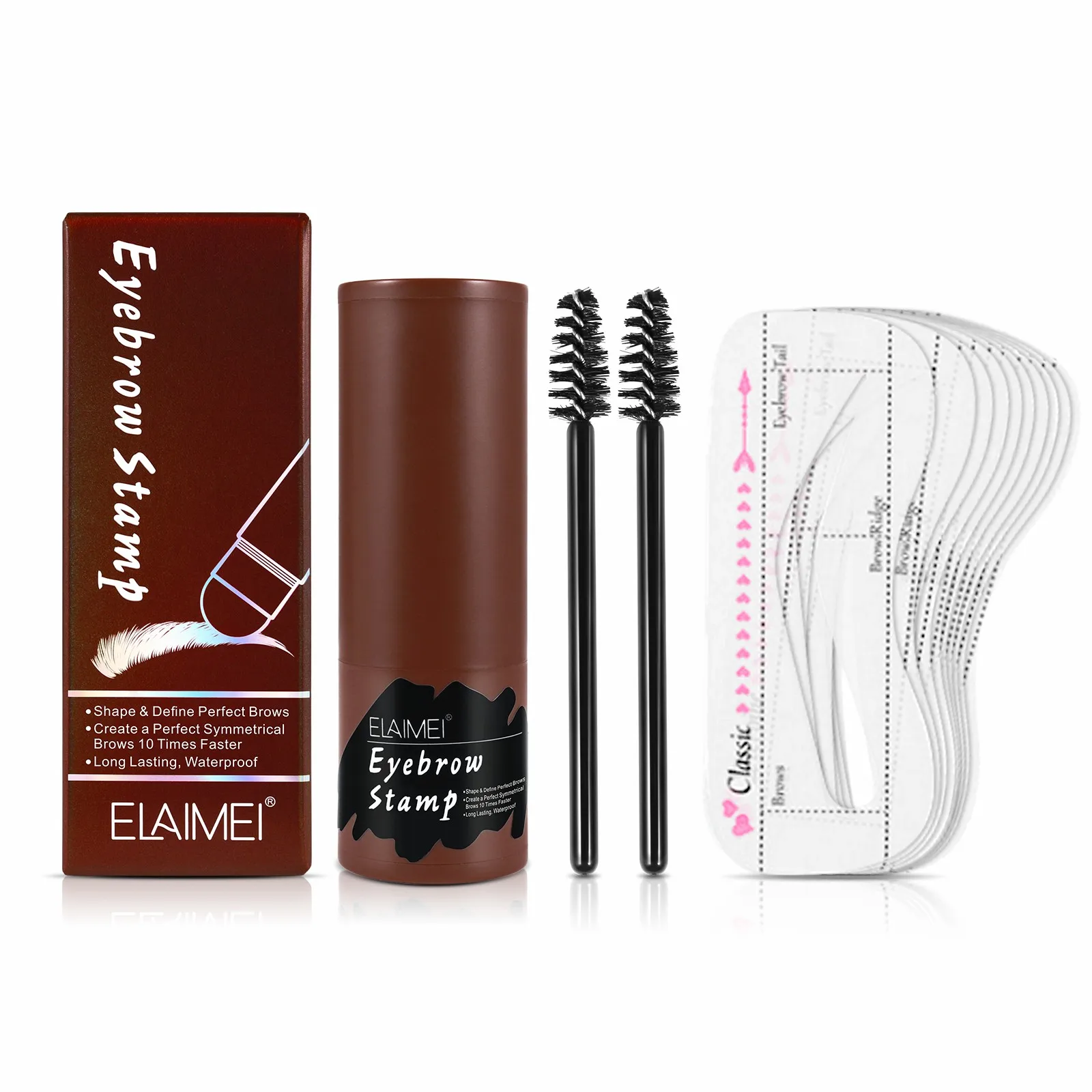 ELAIMEI   Waterproof One Step Brow Stamp Shaping Kit Eyebrow Powder Stamp Brow Stencil and Stamp