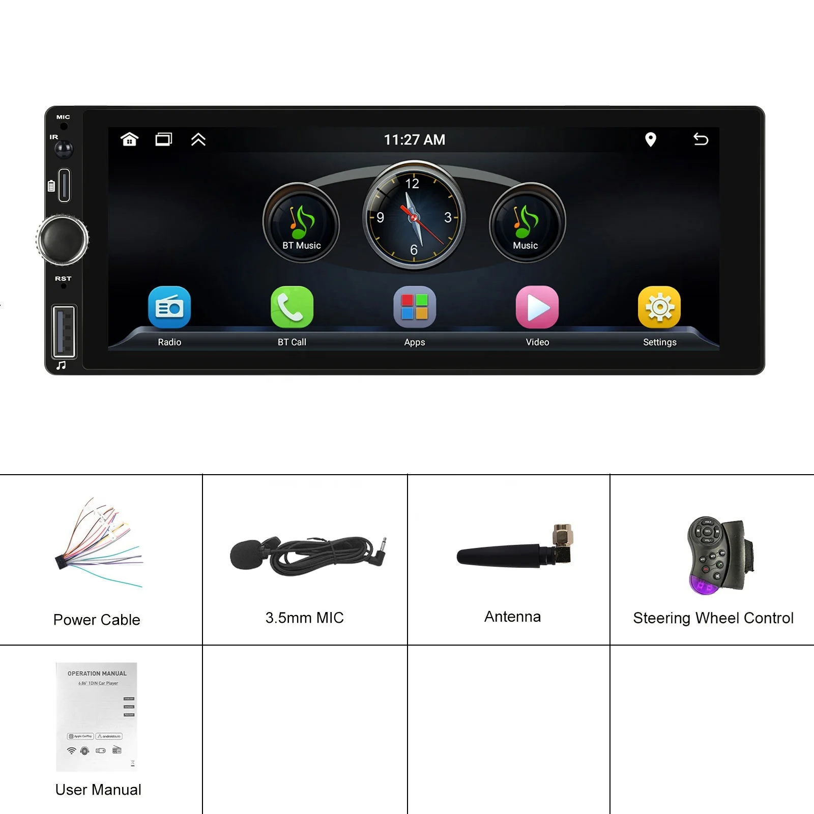 Autoradio 1 Din Con Schermo Touch, Wireless Carplay E Android Auto – Con Telecomando Al Volante, RetroCamera E Luci LED Colorate
