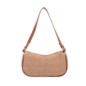 custom logo custom logo Women's All Seasons Beach Crossbody Shoulder Bag Fashionable Straw with Zipper Hasp Single Handle Polyester Lining 32x13x26cm