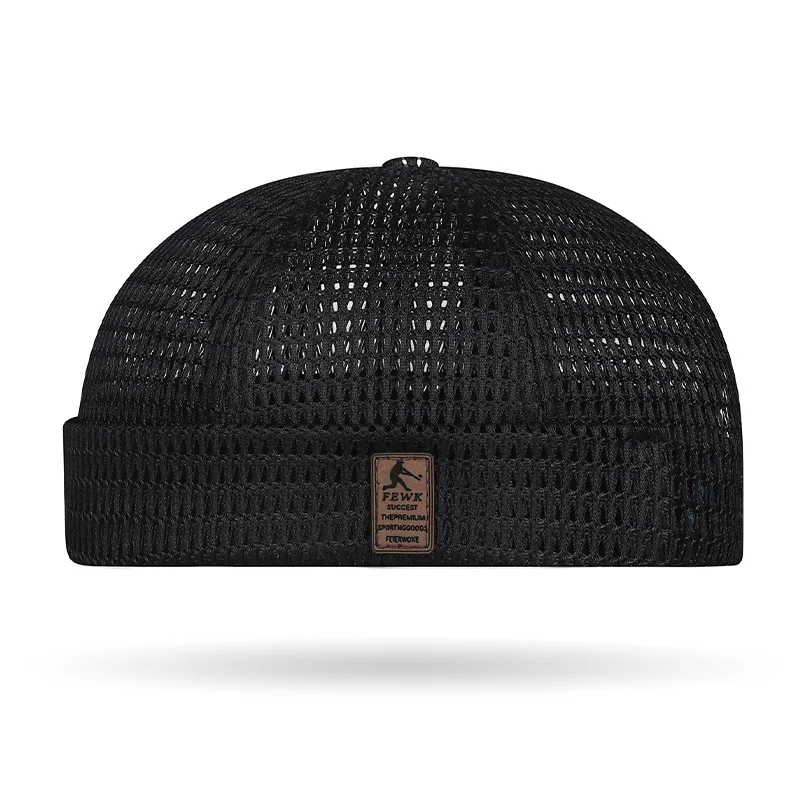 Ecowalson Summer New Arrival Stitched FEWK Leather Label Hollow-out Large-grid Mesh Tang Cap; Breathable 100% Cotton Hip Hop Hat
