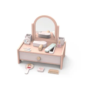 Unisex Kids Table Top Vanity Mirror Drawers Unique Wooden Pretend Makeup Set Girl Toys for Role Play Top MakeupTable for Boys
